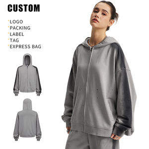 Sweat à capuche zippé unisexe de haute qualité, épais, délavé, style vintage, coupe oversize, streetwear, en coton, délavé à l'acide, personnalisé, pour homme, hiver - Product Image 3