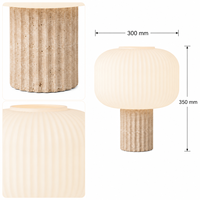 Lampe de table en pierre de travertin nordique avec abat-jour en verre opale côtelé, prise personnalisée, lumière de table de luxe pour projet hôtelier et villas