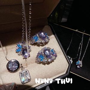 Gioielli placcati in oro <span class=keywords><strong>Monet</strong></span> Set alto con fiori di glicine Flash alla moda Set di gioielli con pietre preziose a forma di uovo per banchetto con glicine da giardino - Product Image 2