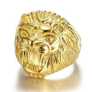 Men Hip Hop Punk Ring Gold Lion &#39;s Head Stainless Steel Hiphop Engagement Rings for Women Mens Ring Unisex Rings Party Needs