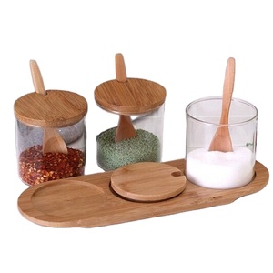 Hot Selling 300Ml Bamboo Wooden Lid Glass <b>Spice</b> <b>Jar</b> Set With Bamboo Tray - Product Image 2