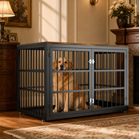 Eisen-Hundekäfig für mittelgroße Hunde, Vierkantrohr-Zwinger, Haustierbett mit Doppeltüren, atmungsaktiv, für alle Jahreszeiten, Hundehütte für Zuhause, zusammenbaubares Gehege