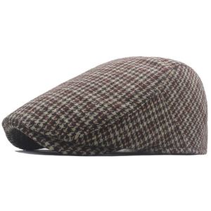Bérets en laine tweed à carreaux chevrons pour hommes, chapeaux plats Gatsby à carreaux pour l'automne et l'hiver, casquettes plates chaudes d'extérieur style Ivy - Product Image 5