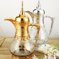 Bouilloire domestique en verre fabriquée en usine avec poignée et placage or, étanche, pour thé, café et jus de citron