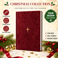 Carnet de notes personnalisé pour Noël, rouge vin, étoile dorée, couverture rigide, papier A5, finition suédée, 80 feuilles, cadeau d'entreprise, WANGHAN LUX-X010, ruban