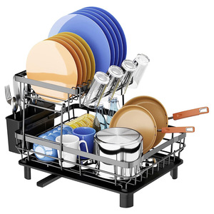 ชั้นวางจานโลหะสองชั้นสำหรับวางตะเกียบชามในครัว2ชั้นเหนืออ่างล้างจาน - Product Image 1