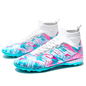 Chaussures de football professionnelles pour hommes, à motif bleu, à tige haute, crampons FG AG, vente en gros, chaussures de sport personnalisées pour l'entraînement - Product Image 4