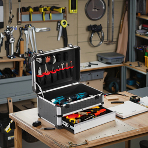 กล่องเก็บเครื่องมือแบบพกพาพร้อมกุญแจล็อค, กล่องใส่เครื่องมือแข็งแรงทำจากอลูมิเนียมอัลลอยด์พร้อมลิ้นชักสำหรับสำนักงาน, โกดัง, โรงยิม, โรงเรียน - Product Image 5