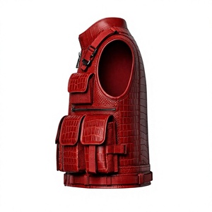 Nuevo Chaleco de Cuero de Cocodrilo Rojo Grabado Personalizado para Hombre, Chaleco Táctico Urbano Super Rider, Chaleco de Cuero para Motocicleta - Product Image 3