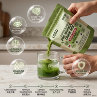 Poudre de Matcha Halal Casher Personnalisée OEM, Mélange Aromatisé Sans OGM et Sans Produits Laitiers, Supplément Énergétique Premium Pré-Entraînement pour Adultes