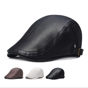 Automne gavroche chapeau hommes en cuir PU Lvy casquettes casquette de pêche plat Golf conduite casquette réglable Gatsby béret chapeau - Product Image 1