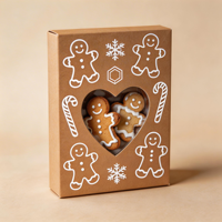 Boîte de biscuits en forme d'homme en pain d'épices de Noël |   Emballage de boulangerie en papier kraft avec fenêtre en forme de cœur |   Boîte cadeau personnalisable pour les fêtes