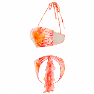 Women's 3 Piece Tie Dye Halter <b>Bikini</b> <b>Set</b> Triangle Swimwear with Beach <b>Skirt</b> Custom Logo - Product Image 3
