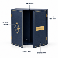 Individuelles Logo Marineblaue Starre Doppeltür-Geschenkbox mit Goldfolienrand und Metallscharnieren für Luxus-Geschenkverpackungen Großhandel