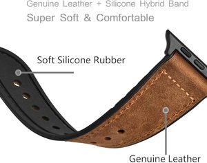 Compatible avec le bracelet <span class=keywords><strong>Apple</strong></span> <span class=keywords><strong>Watch</strong></span> Bracelet hybride en cuir véritable et caoutchouc anti-transpiration pour IWatch Ultra 2/1 Series 10 9 8 7 SE - Product Image 4