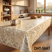 Nappe de table en PVC doré floral de luxe en gros, imperméable, en vinyle plastique, en rouleau, gaufrée, pour salle à manger