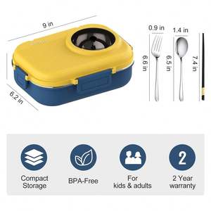 Ланч-бокс из нержавеющей стали с 3 отделениями, для детей и взрослых, с суповой миской, набор для школьных обедов - Product Image 2