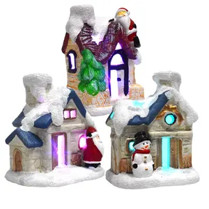 2022 Resin Mini Christmas Village Decoration House LED Light Village Christmas Ornaments Christmas Gifts
