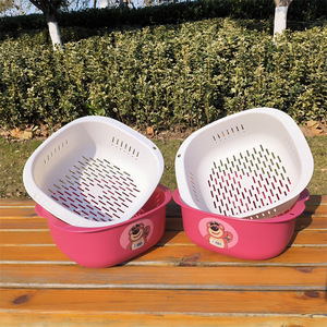 Cesta de Drenaje de Doble Capa, Tamaño Mediano, Apilable, para Almacenamiento en la Cocina, para Lavar Frutas y Verduras, de Plástico, Forma Cuadrada - Product Image 4