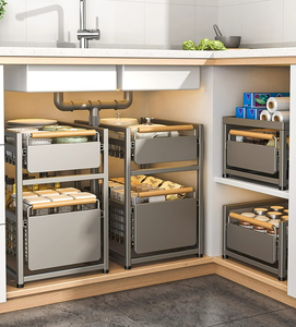 Estante de almacenamiento multifuncional para el hogar, 2 niveles con cesta deslizante, organizador de artículos diversos, contenedor debajo de los organizadores del fregadero - Product Image 6