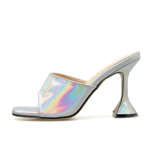 Mules à talons en <span class=keywords><strong>verre</strong></span> pour femmes grandes tailles, bout carré, à enfiler, talons hauts, sandales, pantoufles, chaussures pour femmes pour les fêtes - Product Image 3