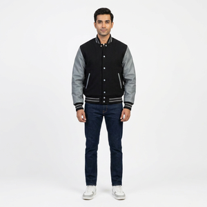 Veste universitaire classique en toile avec lettrage sur le devant, design intemporel, bordure en tricot côtelé, couleurs personnalisées disponibles pour les collèges, les équipes et les sports - Product Image 1