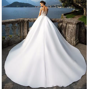 Robe de mariée NDB10031, jupe de mariée, manches longues, dentelle, <span class=keywords><strong>grande</strong></span> <span class=keywords><strong>taille</strong></span>, style français, satin, col en V - Product Image 3