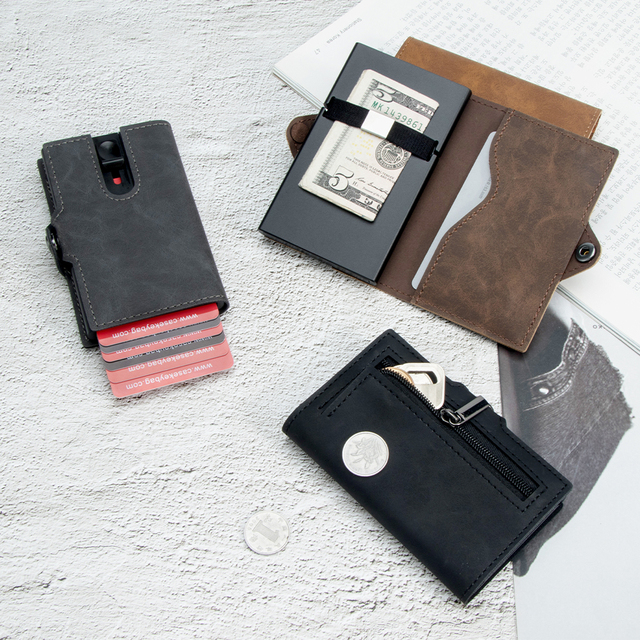 2023 Men's Business PU Leather Minimalist Smart Card Holder Wallet Slim RFID Blocking Pop up Wallet