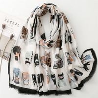 Écharpe châle imprimée chat mignon en satin, longue écharpe de tête pour le printemps et l'automne, protection solaire, foulards de tourisme, hijabs