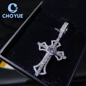 Top Quality 925 Sterling <b>Silver</b> Moissanite Cross Pendant Round Cut Hip Hop <b>Charm</b> for Men Women Pass Diamond Tester with GRA - Product Image 2