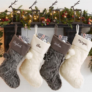 Calze natalizie <span class=keywords><strong>in</strong></span> pelliccia sintetica con decorazione per feste di babbo natale regalo personalizzato <span class=keywords><strong>in</strong></span> bianco con <span class=keywords><strong>Pom</strong></span> <span class=keywords><strong>Pom</strong></span> - Product Image 1