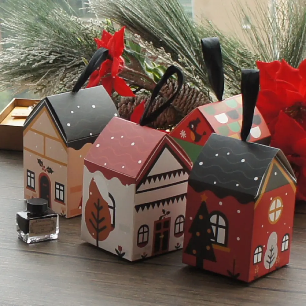 Christmas House Cat Tree Elk Design Paper Box Candy Gift Packaging Boxes Party Decoration Chocolate Macaron Packing Boxes