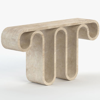 Console en marbre travertin, cadre en U à ondulation continue, beige, travertin romain, meuble sculptural pour entrée, maison de rêve