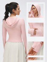 Veste manteau ajustée pour femme, manches longues, à capuche, avec cordon de serrage, pour le yoga et l'entraînement