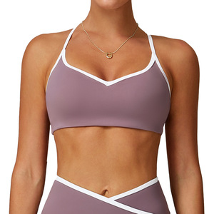 Disko Sport soutien-gorge de yoga pour femme, soutien-gorge de sport à col en V, séchage rapide, avec design à blocs de couleur, pour le fitness et la course à pied, EWX9253 - Product Image 5