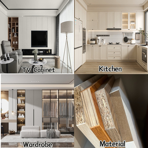 Set Completo di Mobili da Cucina Modulari Intelligenti Personalizzati con Lavello e Piano di Lavoro in Marmo per Appartamenti - Set Moderno di Armadietti da Cucina in Compensato - Product Image 6