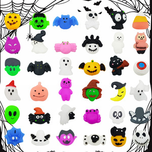 Juguetes blandos de Mochi de Halloween, surtidos, con diseños de fantasmas, calabazas, murciélagos y brujas, juguetes para apretar para niños, recuerdos para fiestas. - Product Image 2