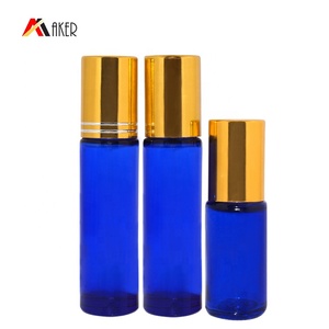 Hot sale cobalt blue 10ml empty glass roll on bottle with gold aluminum covered screw cap and stainless steel roller <span class=keywords><strong>ball</strong></span> - Product Image 1