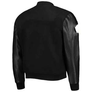 Chaqueta Bomber Negra para Hombre, Manga de Cuero Sintético, Cuello Alto, Corte Regular, Ropa Casual de Otoño - Product Image 4