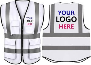 Gilet de sécurité professionnel blanc haute visibilité en maille polyester respirante avec bandes réfléchissantes et fermeture auto-agrippante - Product Image 3