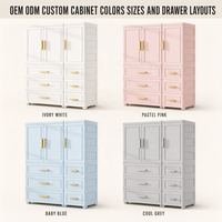 Armoire moderne en plastique blanc avec tringle de suspension, tiroirs et poignées dorées – Organisateur de rangement pour chambre à coucher – Vente en gros