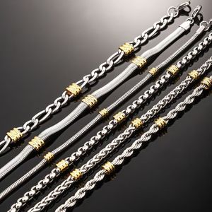 Wholesale Men's Vintage Geometric Stainless Steel Cuban <b>Chain</b> Bracelet Double-Colored Twisted <b>Snake</b> Design <b>Silver</b> Gold Fashion - Product Image 4