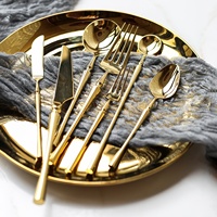 Ensemble de couverts en acier inoxydable 304 poli miroir doré, comprenant couteaux de table, fourchettes à salade, cuillères à soupe et à riz, cuillères à dessert, cuillères à salade et cuillères à thé