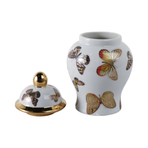Decorative Butterfly Ceramic Temple Jar With <b>Lid</b> For Living Room Bedroom Office Home <b>Decor</b> - Product Image 2