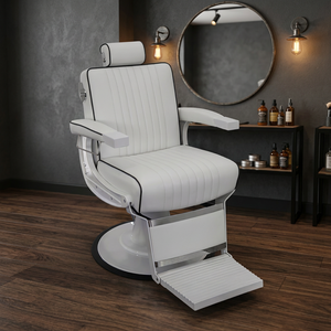 Silla de Barbero Hidráulica de Cuero Sintético Blanco Resistente para Peluquería - Product Image 4