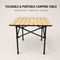 Table de camping pliable portable avec plateau à lattes en métal et structure en X pour pique-nique, barbecue et loisirs en extérieur