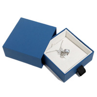 Boîte d'emballage de bijoux en carton à couvercle coulissant avec logo personnalisé de haute qualité en bleu avec tiroir d'insertion de cartes Boîte cadeau pour collier