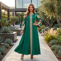 Robe caftan à manches longues et ourlet évasé en polyester brodé de paillettes, style Koweïtien, Saoudien, Égyptien, Marocain, pour l'Aïd Moubarak