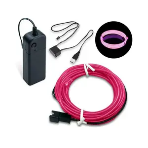 Luz de neón redonda Flexible LED de 5m, Color rosa, cable EL brillante con caja de batería inversor