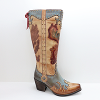 Vente en gros Bottes occidentales de luxe à la mode faites à la main avec bout pointu et talon épais, rivet rétro pour femmes aux genoux